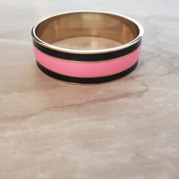 💕 Vintage Y2K 2000's 00's J.Crew Pink Black Preppy Wide Enamel Bangle 💕 - Picture 3 of 9